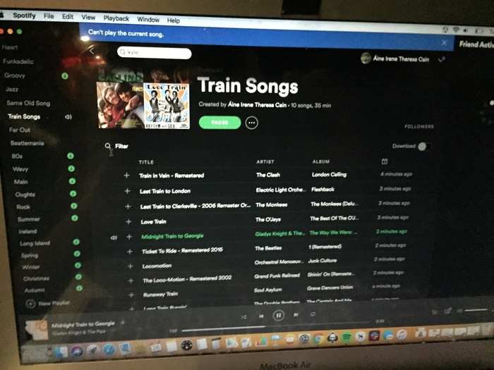 But I got so wrapped up in creating my train-themed playlist that I lost track of time and missed my dining-car reservation.