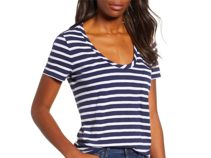 A breathable, semi-sheer rounded V-neck shirt