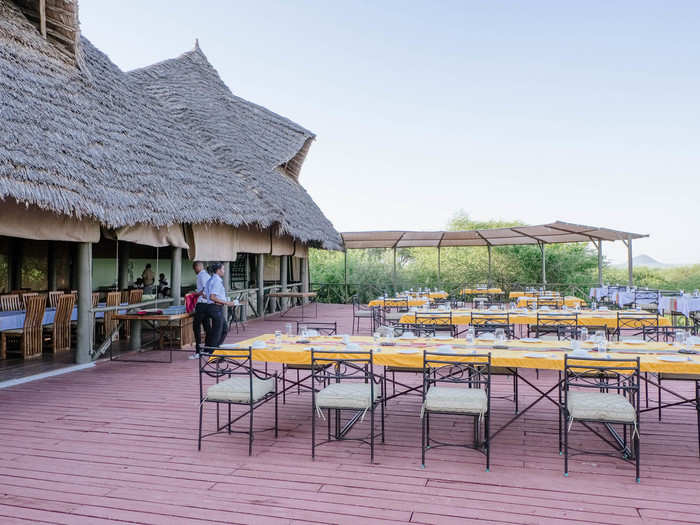 The main part of the lodge was a central dining pavilion with a deck and a lounge area for cocktails and Wi-Fi.