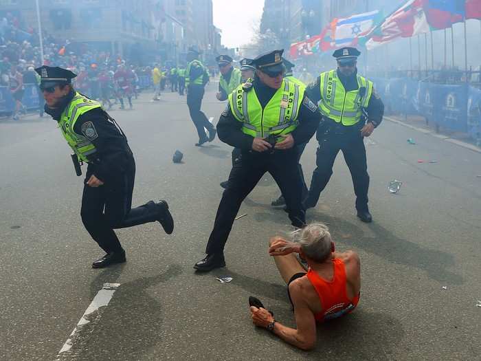 2013: The aftermath of two explosions at the 117th Boston Marathon on April 15 was widely captured as chaos played out around the press and spectator-heavy finish line and set off a days-long unprecedented manhunt across the Boston metropolitan area.