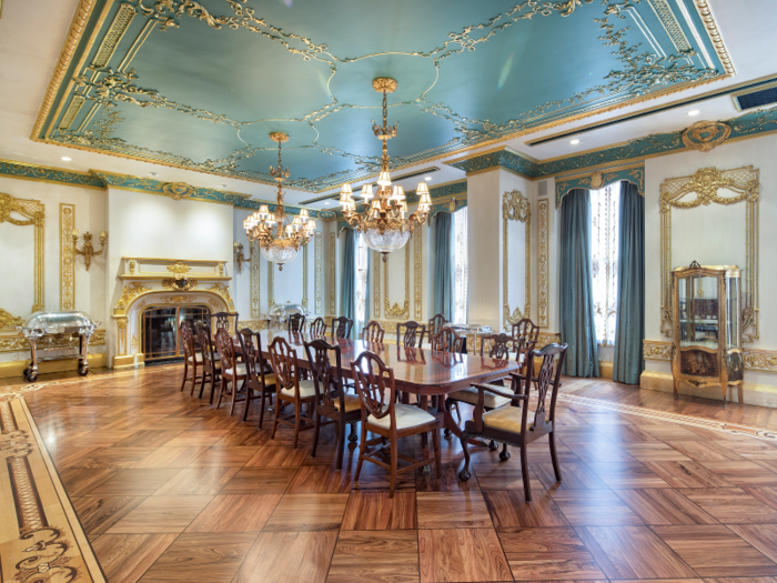 On the same level is the formal dining room, which was inspired by the Palace of Versailles in France and can accommodate more than 40 people for a sit-down meal.