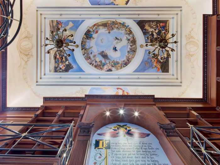 A colorful mural is painted on the library