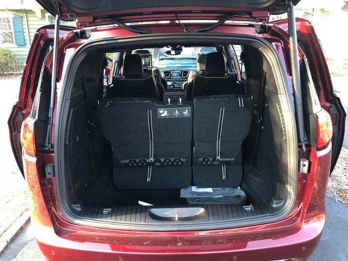 Minivans absolutely kill it on cargo capacity, and the Pacifica is no exception. You have 32 cubic feet with all the seats up ...