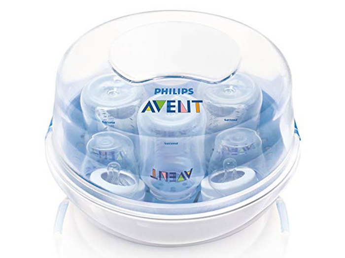 A microwave sterilizer that cleans baby bottles and other products in under two minutes