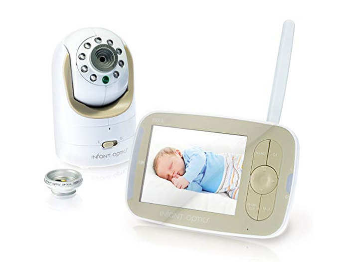 A baby monitor with an interchangeable optical lens for customized viewing angles