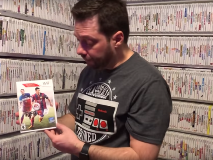 His collection includes plenty of rare and hard-to-find stuff, like this Mexican copy of "FIFA 15" for the Nintendo Wii.