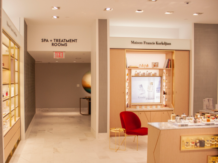 Neiman Marcus also features a spa experience like its uptown counterpart. Behind the retail counters of Maison Francis Kurkdjian is a spa and set of treatment rooms offering services like a LED LightStim light therapy bed.