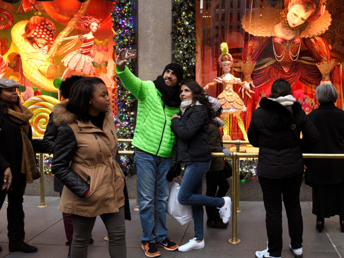 Walking up to Saks, we passed the famous window displays. The store is known for its elaborate windows, particularly during the winter holiday season.