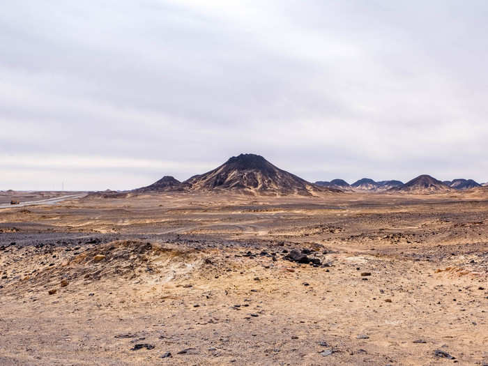 The Black Desert dunes are regular yellow sand dunes that have been covered by the remnants of volcanic eruptions from millions of years ago.