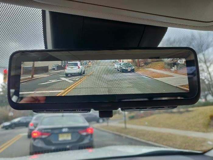 14. Rear view mirror camera: Our test car came with a screen embedded in the rearview mirror that can be turned on or off using a toggle switch at the bottom. The system took a while to get used to but worked like a charm. It