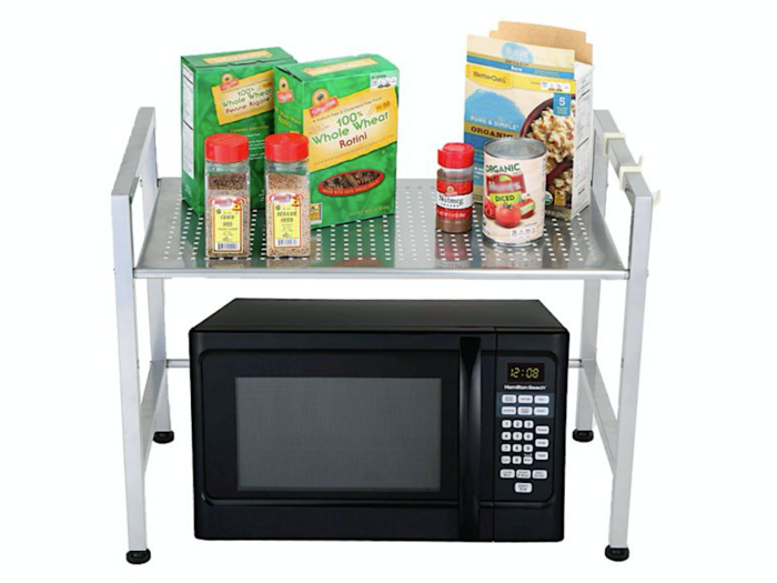 This storage shelf for any stand-alone microwave