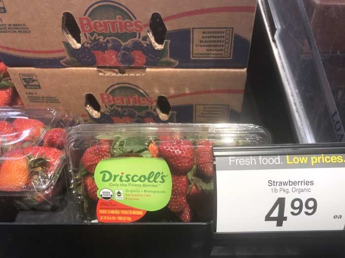 Organic strawberries: same price at $4.99