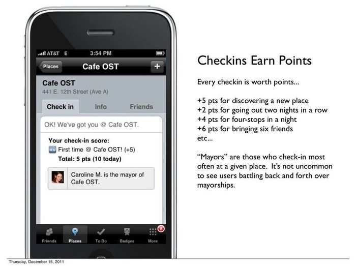 The check-in Crowley was building would be gamified to get users hooked.
