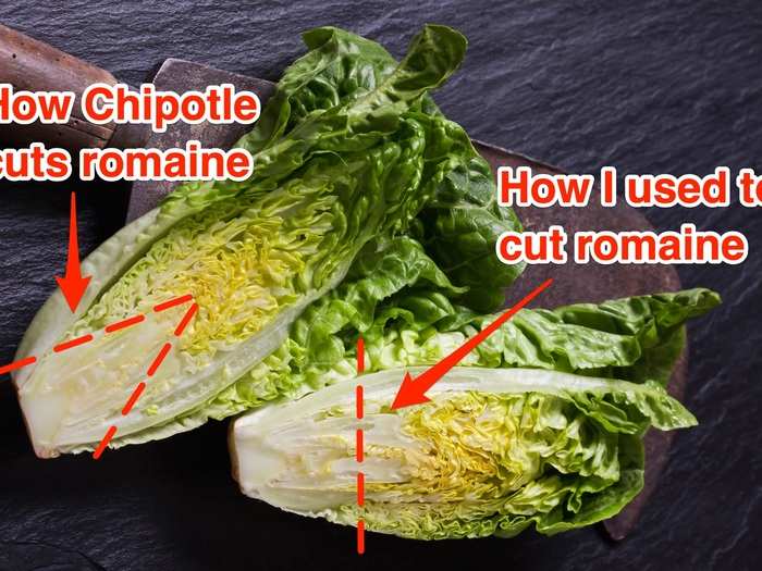 She showed me that cutting the head of romaine in half and then cutting a "V" shape at the stem saves you from wasting all that crispiness at the bottom. Genius!