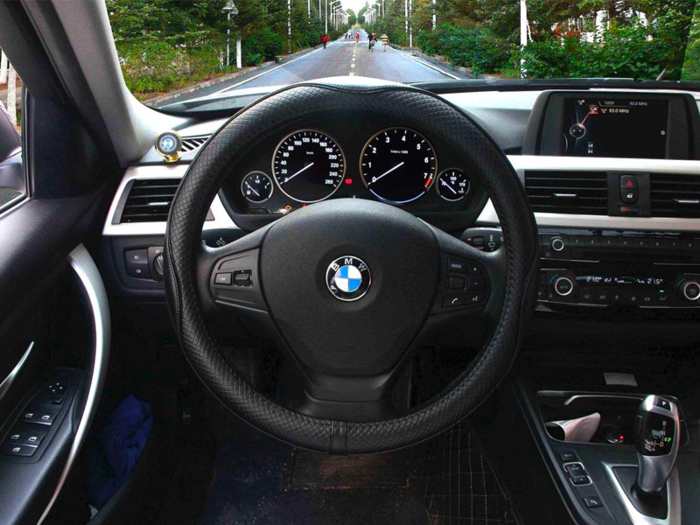 A leather steering cover that