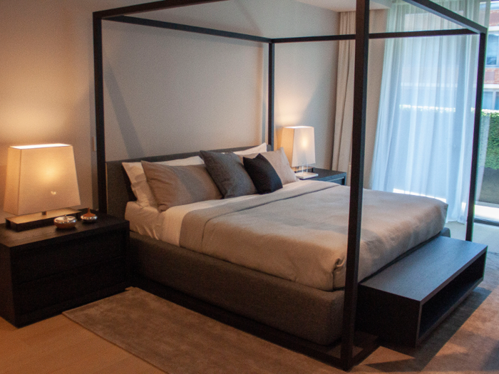 The master bedroom comes with a private terrace and a dressing room with integrated lighting and shelving.