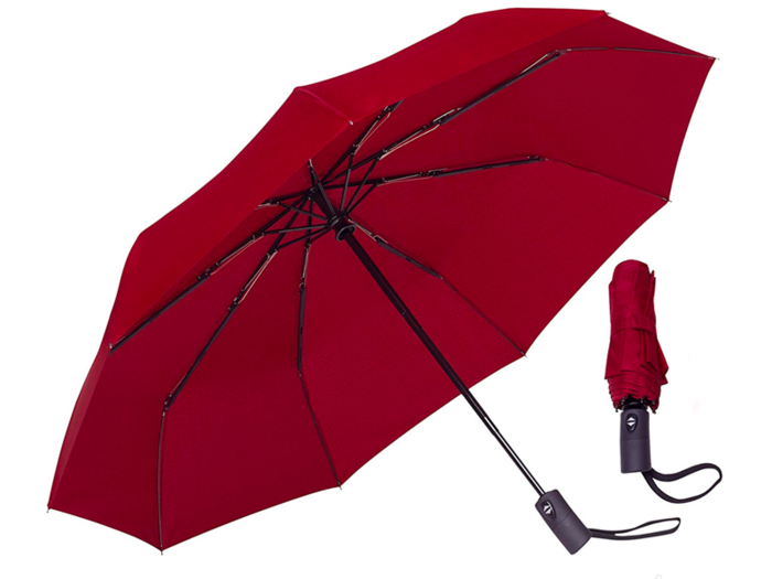 An umbrella that collapses to a small 12-inch length