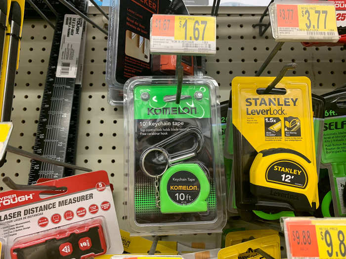 They had tape measures with smaller lengths, like a Komelon keychain 10-foot option for $1.67.