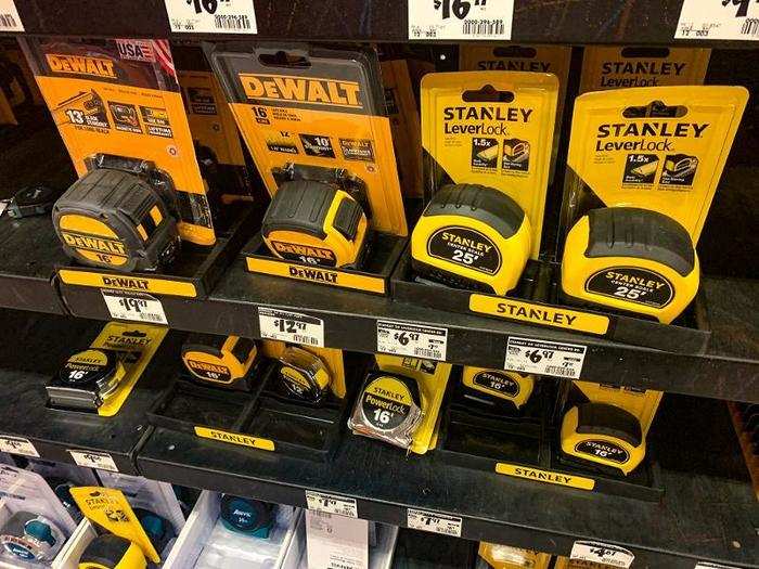 There was a Stanley 25-foot measure for $6.97, which seemed like one of the best deals in the section.