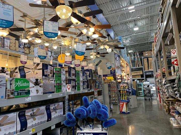 ... and ceiling fans and light fixtures, with some priced in the $50 range and others above $200.