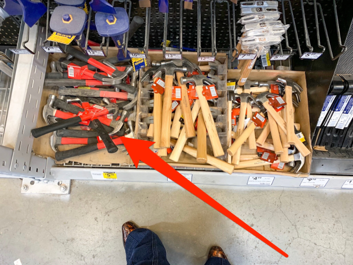 She told us that if we were looking for a basic hammer just to keep around the house, a  $5.98 fiberglass-handle option (pictured on the left) was the way to go.