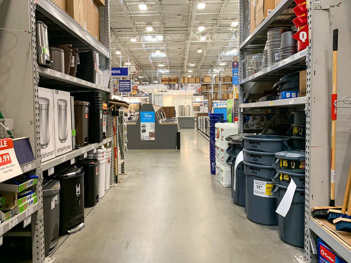 Upon walking in, we saw trash bins and brooms, just to name a couple of the mounds of different products lining the shelves and aisles.