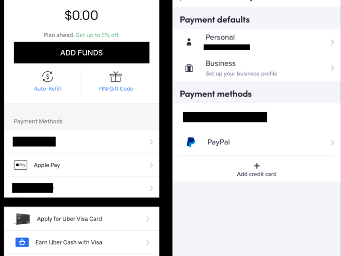 When it comes to paying for your ride, Uber and Lyft offer various options besides a credit card, including Apple Pay and PayPal. Uber goes above and beyond, though, with several services specific to the app. If you use Uber Cash to pre-pay for your rides, for example, you get a 5% discount.