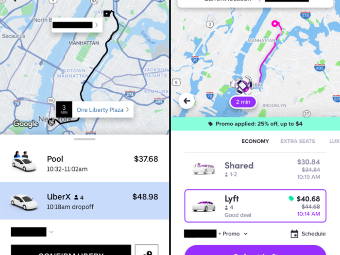 But when I tried during rush hour on a weekday, Lyft was slightly less expensive than Uber — even before the promotion applied to my account — but not by much. Both apps implement surge pricing during peak hours that jack up costs for rides, but it