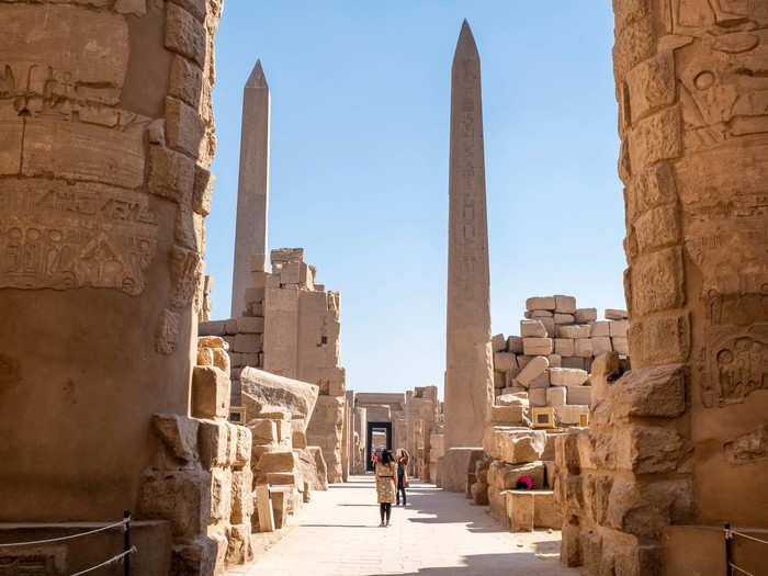 As I exited the hypostyle hall, I got an excellent view of the two primary obelisks still standing in the complex. The obelisks, which were once topped with gold, signified the "primordial mound" upon which the creator god stood at the creation of the world.