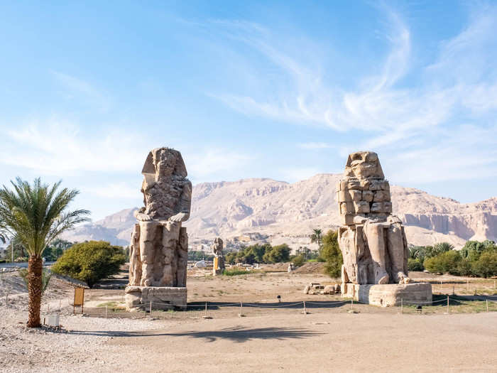 Our last stop of the day was the Colossi of Memnon. The Colossi, which stand about 70 feet tall, were once part of the mortuary temple of Amenhotep III, which many believe to have been the most elaborate temple of all Thebes history. The massive colossi are said to have inspired Percy Bysshe Shelley to write the poem "Ozymandias."