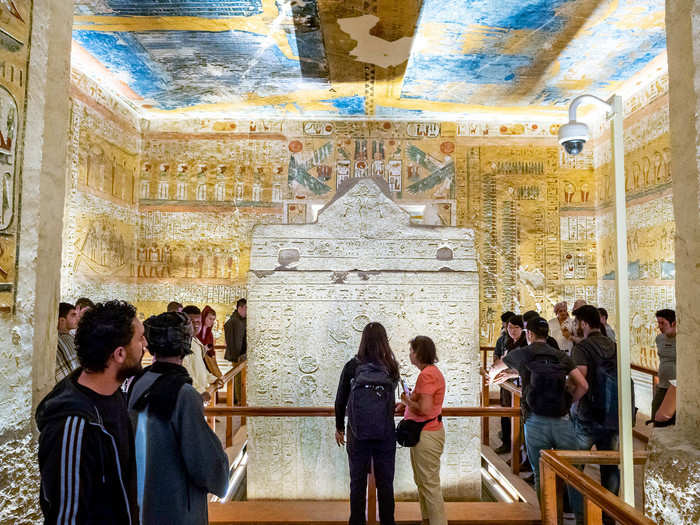  Like all the tombs, the tomb of Ramesses IV ends with a burial chamber. Unlike many of the other tombs, the sarcophagus still resides in the tomb. 