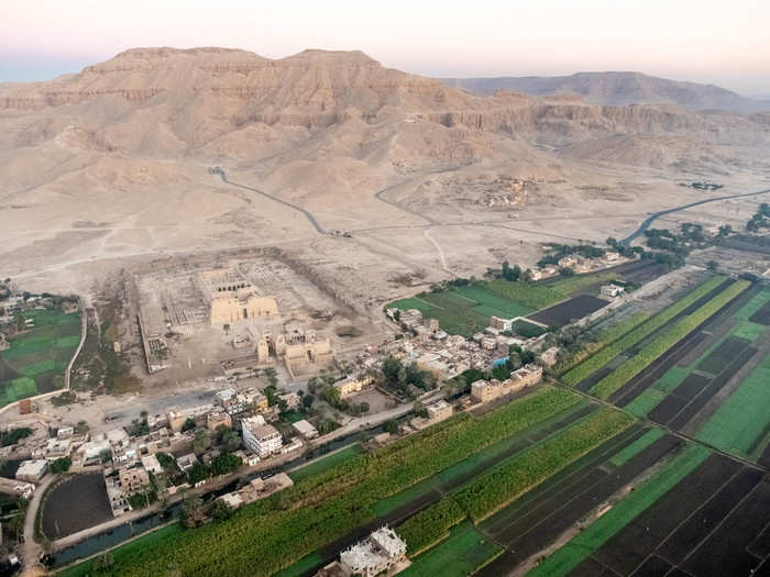 From the hot air balloon, I spotted the mortuary temple of Ramesses III at Medinet Habu. It