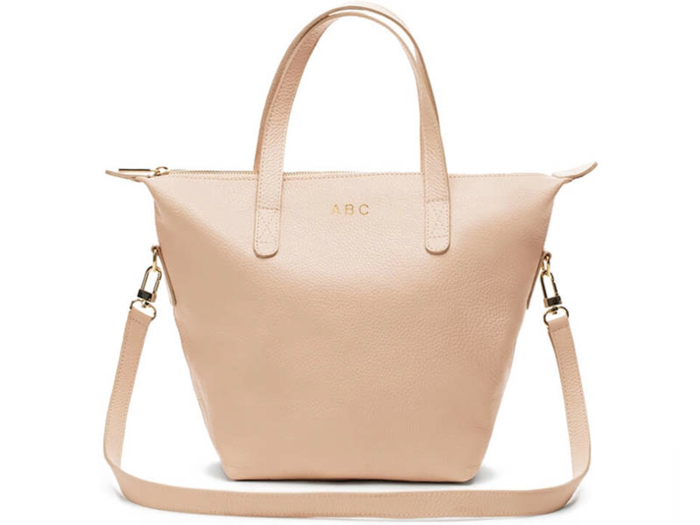 A monogrammed leather tote