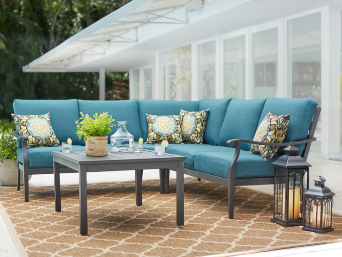 Buy: Hampton Bay Riley 3 Piece Metal Outdoor Sectional Set with Charleston Cushions