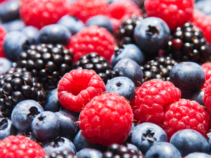 Blueberries, raspberries, and blackberries