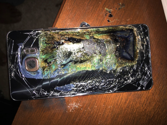 Samsung Galaxy Note 7 devices bursting into flames.