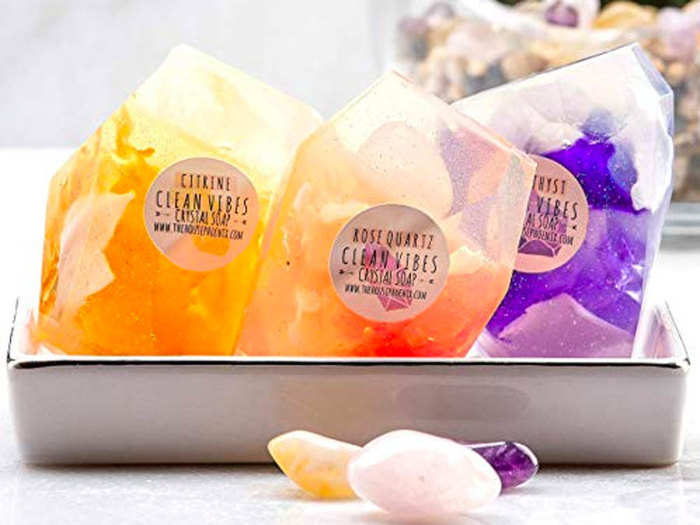 A set of soaps filled with real gemstones