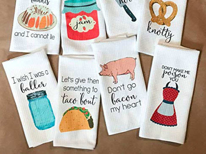 A set of punny tea towels