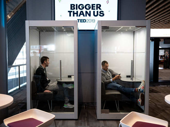 The conference can feel pretty chaotic at times, but there are multiple booths and work stations to steal some much-needed quiet.