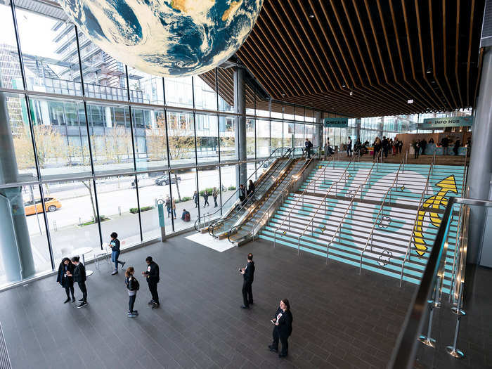 Each morning at around 8:45 a.m., conference-goers file up the giant staircase.