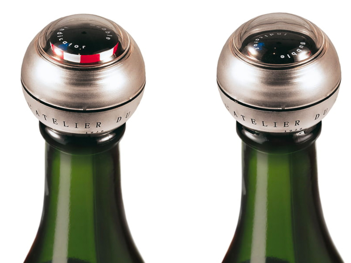 A cork that keeps and measures the pressure inside her bottle of bubbly