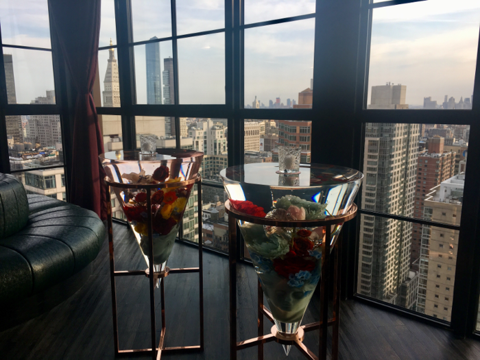 Glass high-top tables offered guests a nice view of the city.