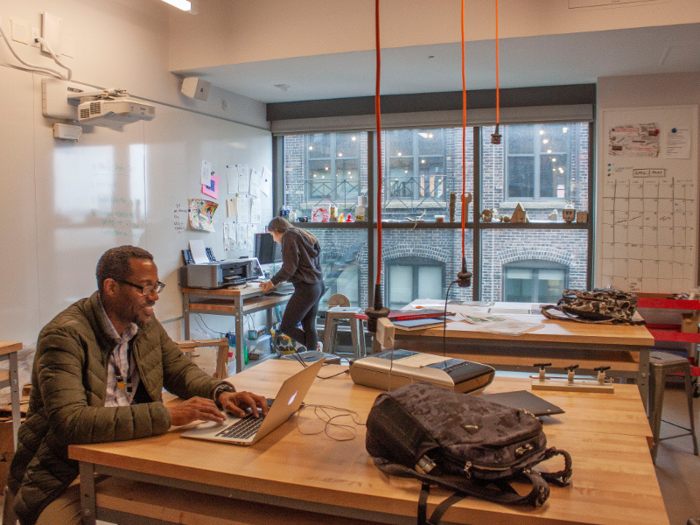 The upper floor is the Co.Lab, where upper grades have dedicated areas for STEAM subjects: science, technology, engineering, art, and math.