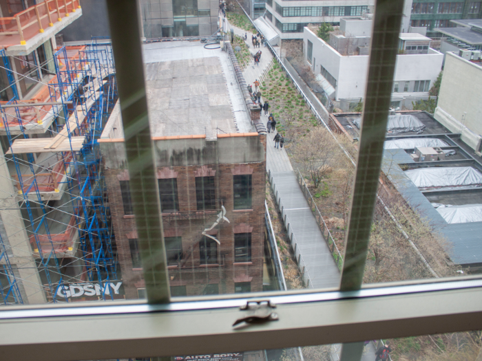 Looking out an upper-floor window, I spotted the High Line park below.