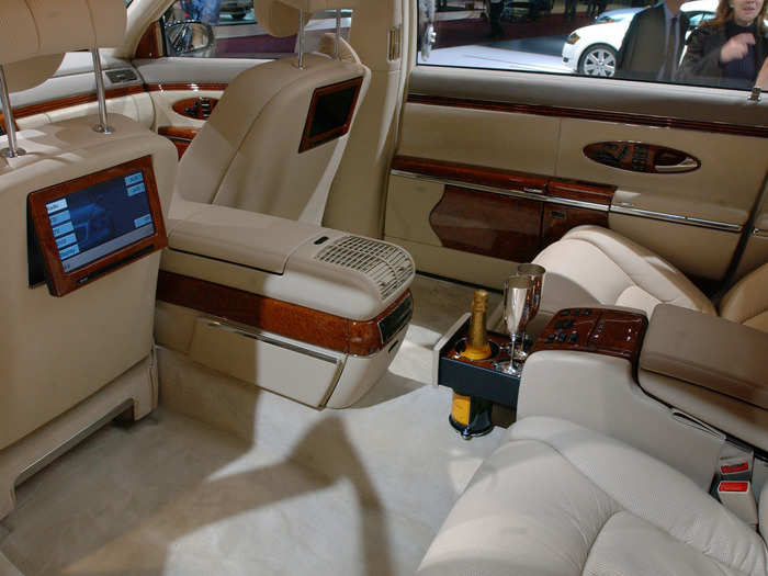 The Maybach is equipped with rear cabin entertainment systems and reclining rear seats.