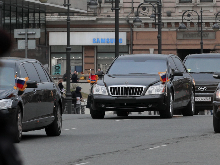 Kim also travels with a second Mercedes limo — usually a Maybach 62.