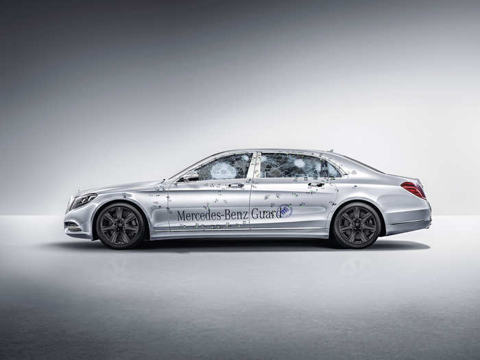 In addition, the ultra-thick laminated-glass windows have been coated with polycarbonate on the inside to prevent splintering. According to Mercedes, the Pullman Guard is certified at resistance class VR9 and blastproof to comply with ERV 2010 standards.