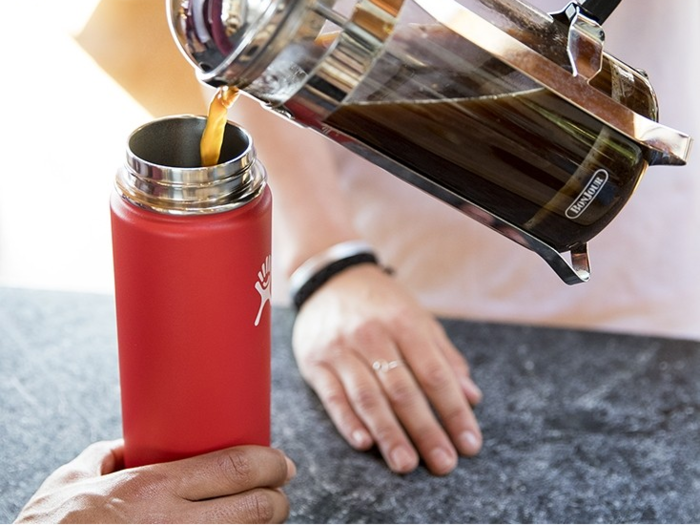 A Hydro Flask tumbler to keep drinks hot.