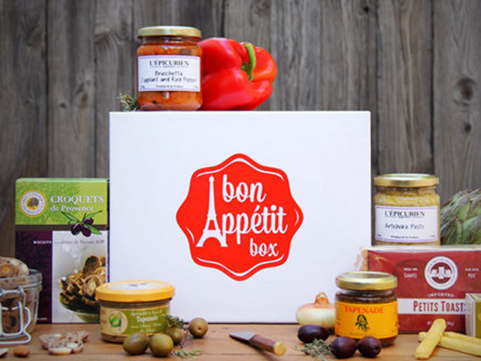 A box of sweet and savory French goodies