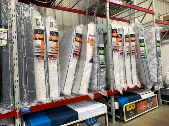 The warehouse had a surprisingly wide selection of mattresses and box springs available for purchase.